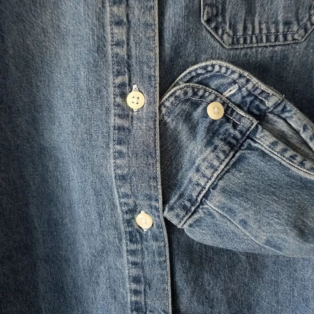 Old Navy Vintage Unisex Girl's Long Sleeve Denim Button-Down Shirt Size XS (4/5)